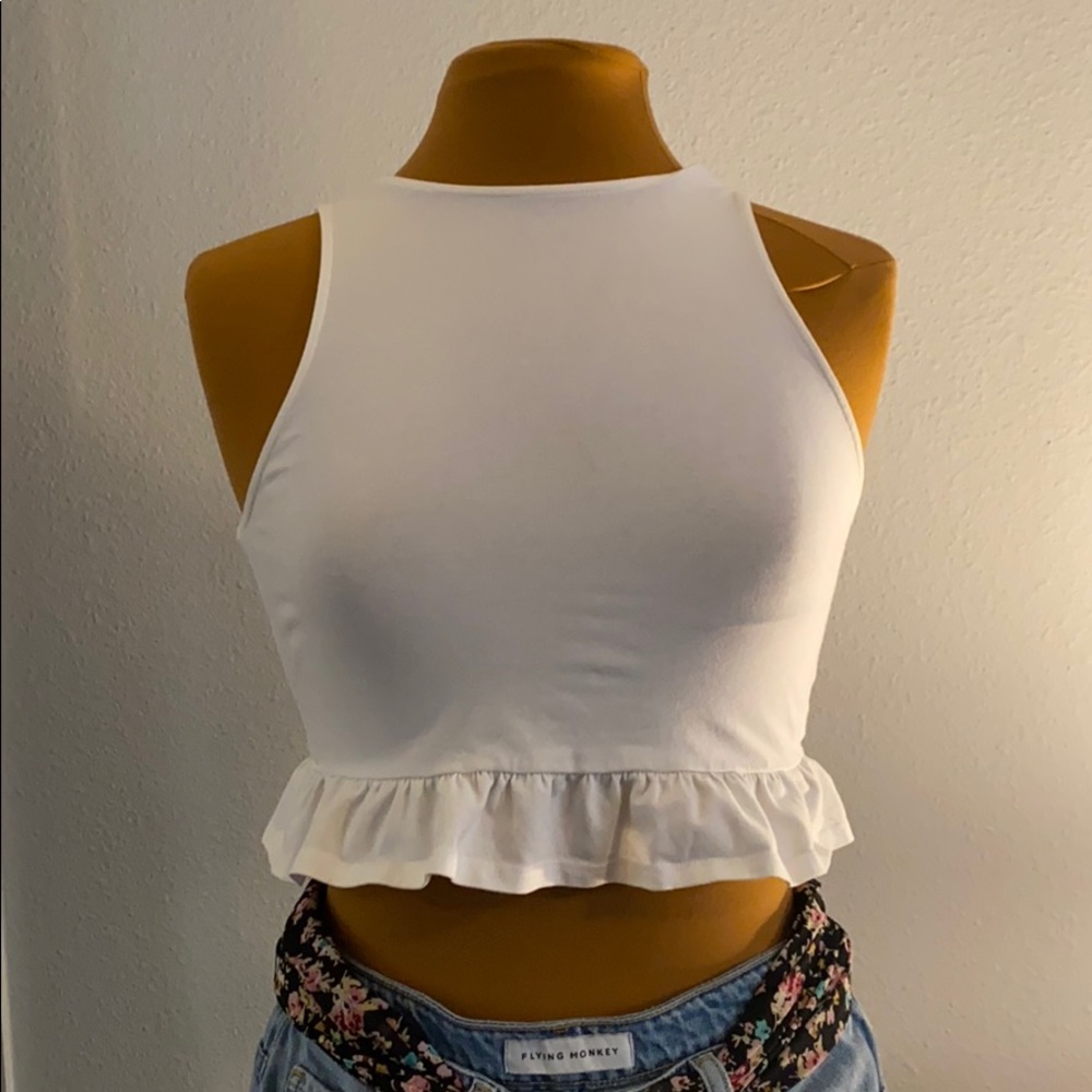 White crop ruffle top